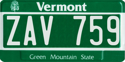 VT license plate ZAV759