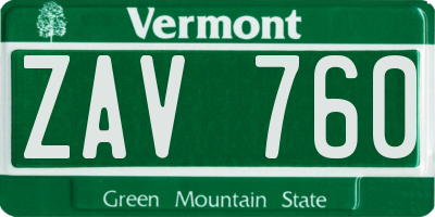 VT license plate ZAV760