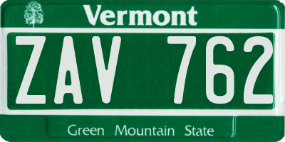 VT license plate ZAV762