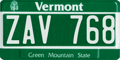 VT license plate ZAV768