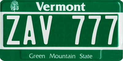 VT license plate ZAV777