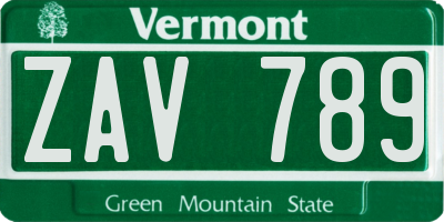 VT license plate ZAV789