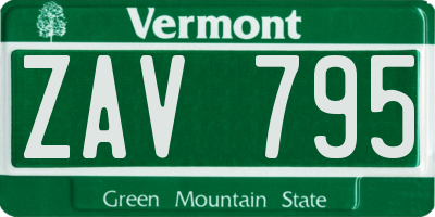 VT license plate ZAV795