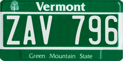 VT license plate ZAV796