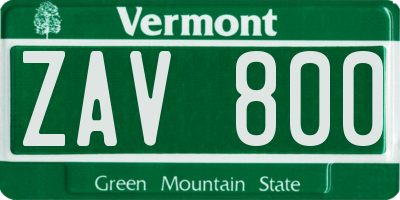 VT license plate ZAV800