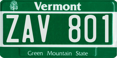 VT license plate ZAV801