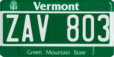 VT license plate ZAV803