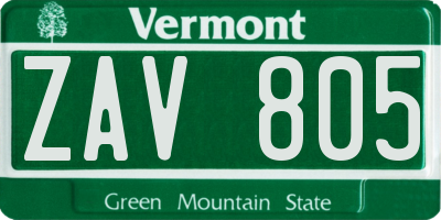VT license plate ZAV805