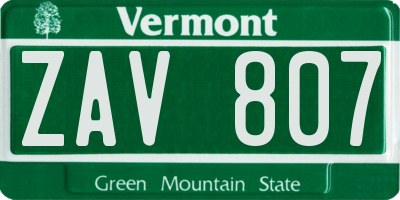 VT license plate ZAV807