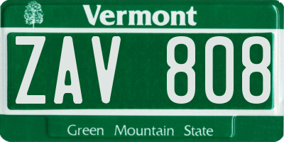 VT license plate ZAV808
