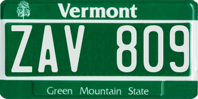 VT license plate ZAV809