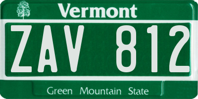 VT license plate ZAV812