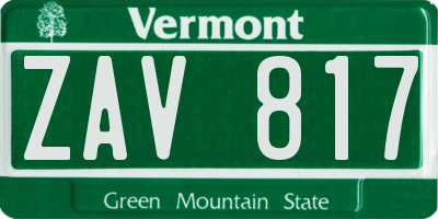 VT license plate ZAV817