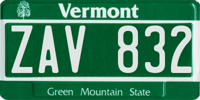 VT license plate ZAV832