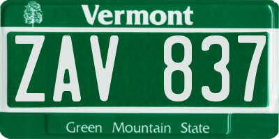 VT license plate ZAV837