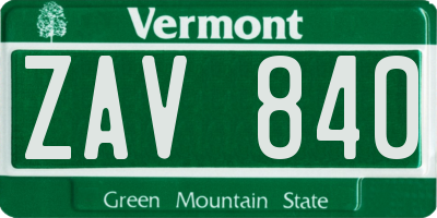VT license plate ZAV840