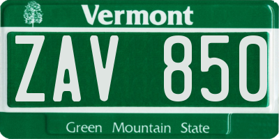 VT license plate ZAV850