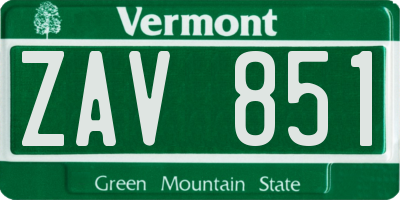 VT license plate ZAV851