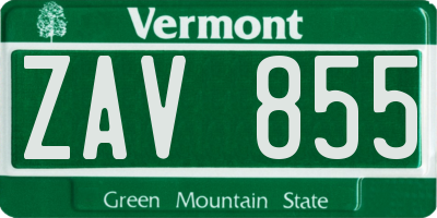 VT license plate ZAV855
