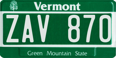 VT license plate ZAV870