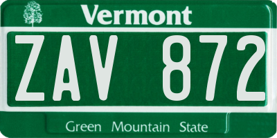 VT license plate ZAV872
