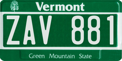 VT license plate ZAV881
