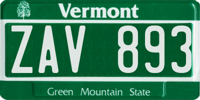 VT license plate ZAV893