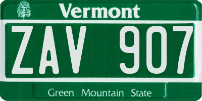 VT license plate ZAV907