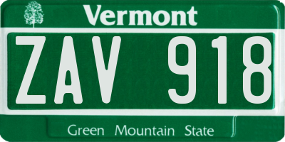 VT license plate ZAV918