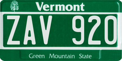 VT license plate ZAV920