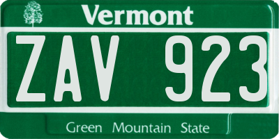 VT license plate ZAV923
