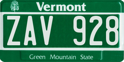 VT license plate ZAV928