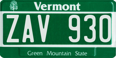 VT license plate ZAV930