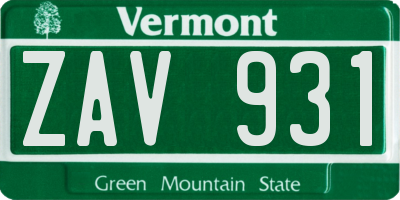 VT license plate ZAV931