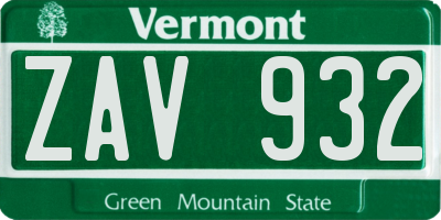 VT license plate ZAV932
