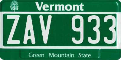 VT license plate ZAV933