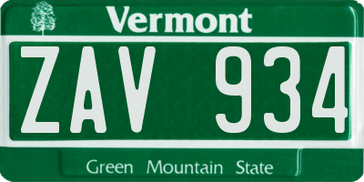 VT license plate ZAV934