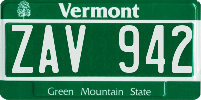 VT license plate ZAV942