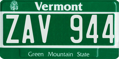 VT license plate ZAV944