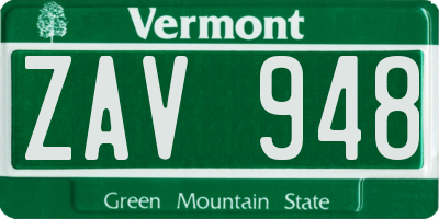 VT license plate ZAV948