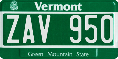 VT license plate ZAV950