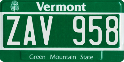 VT license plate ZAV958