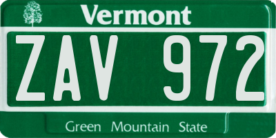 VT license plate ZAV972