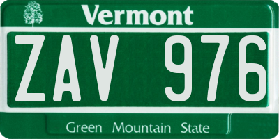 VT license plate ZAV976