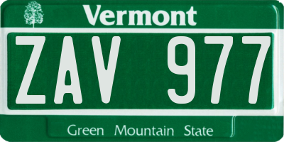 VT license plate ZAV977