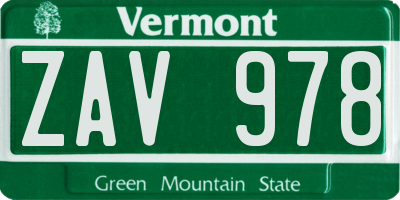 VT license plate ZAV978