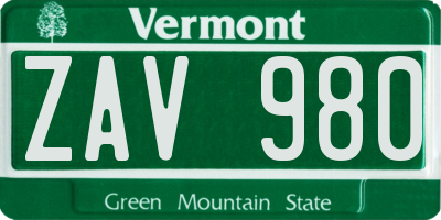 VT license plate ZAV980