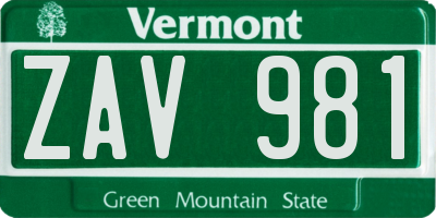 VT license plate ZAV981