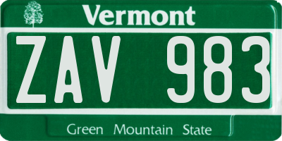 VT license plate ZAV983