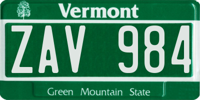 VT license plate ZAV984